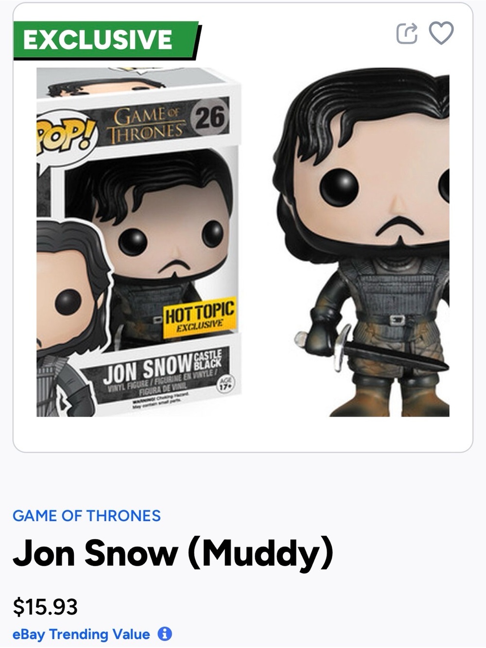 Funko Pop! Game of Thrones Jon Snow (Muddy) Vinyl Figure - Black, Brown-26